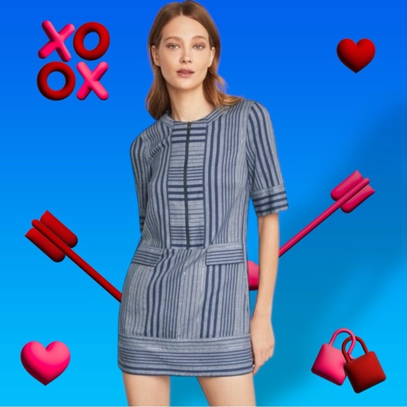 NWOT BCBGMaxAzria ‘Tonal Canyon Striped Zip Front Shift Dress’ in Chambray XXS - Picture 2 of 16